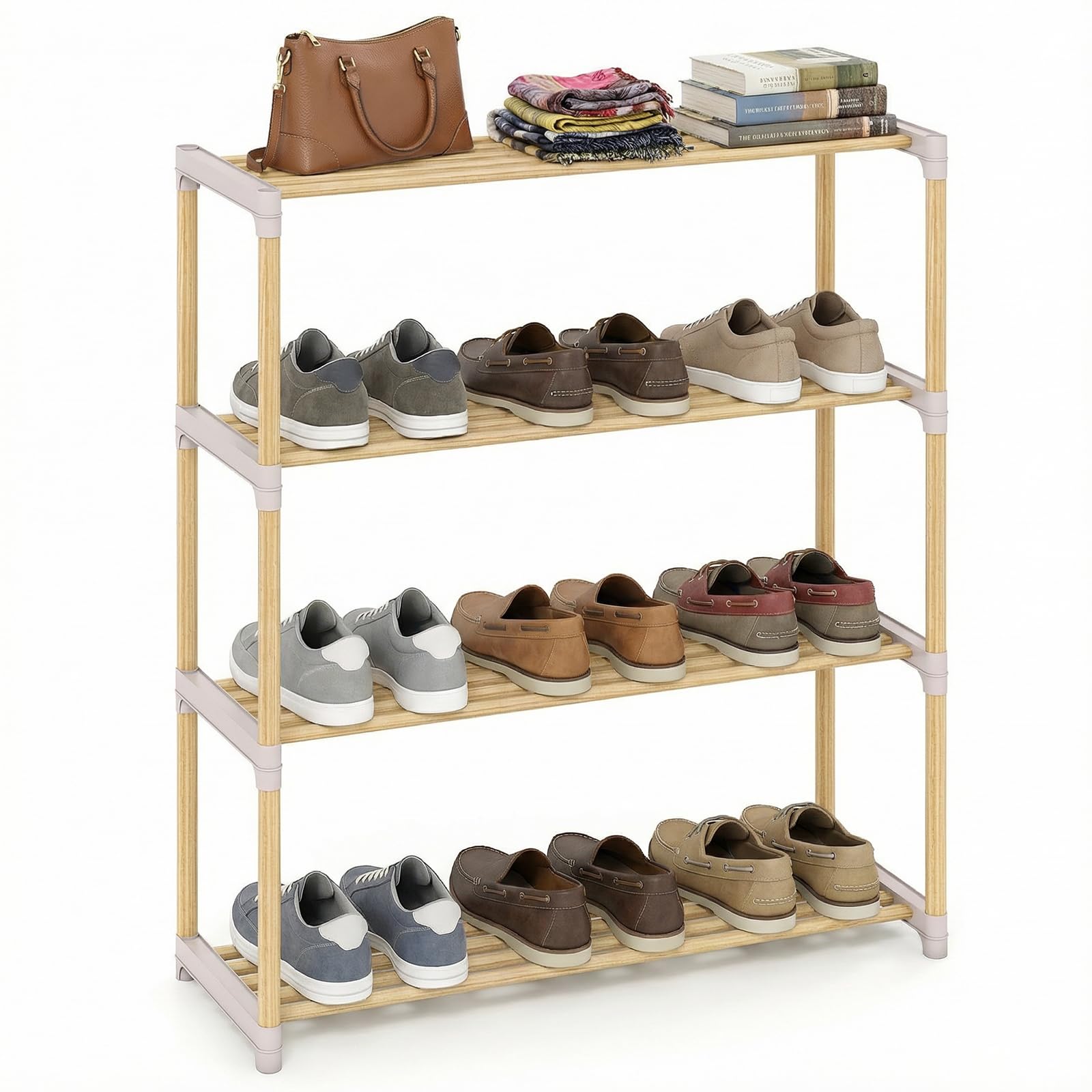 Tangkula 4-Tier Solid Wood Shoe Rack for Entryway Closet Bedroom Small Space